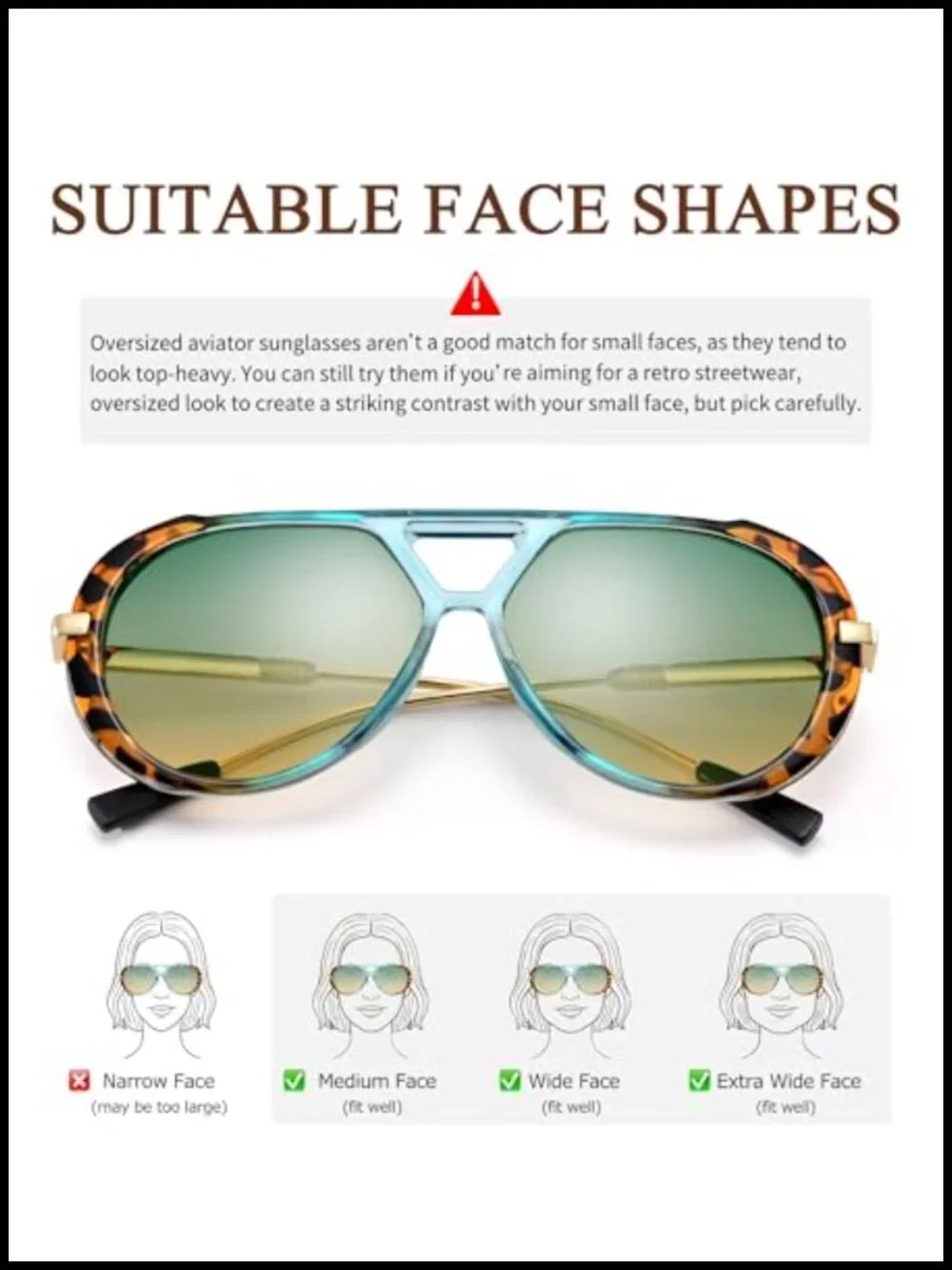 Retro Oversized Aviator Sunglasses for Women, Metal Frame UV400 Protection,